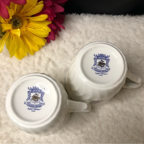 Set Of 2 Vintage Salem China English Collection Floral Gold Trim Ribbed Mugs - Picture 7 of 14